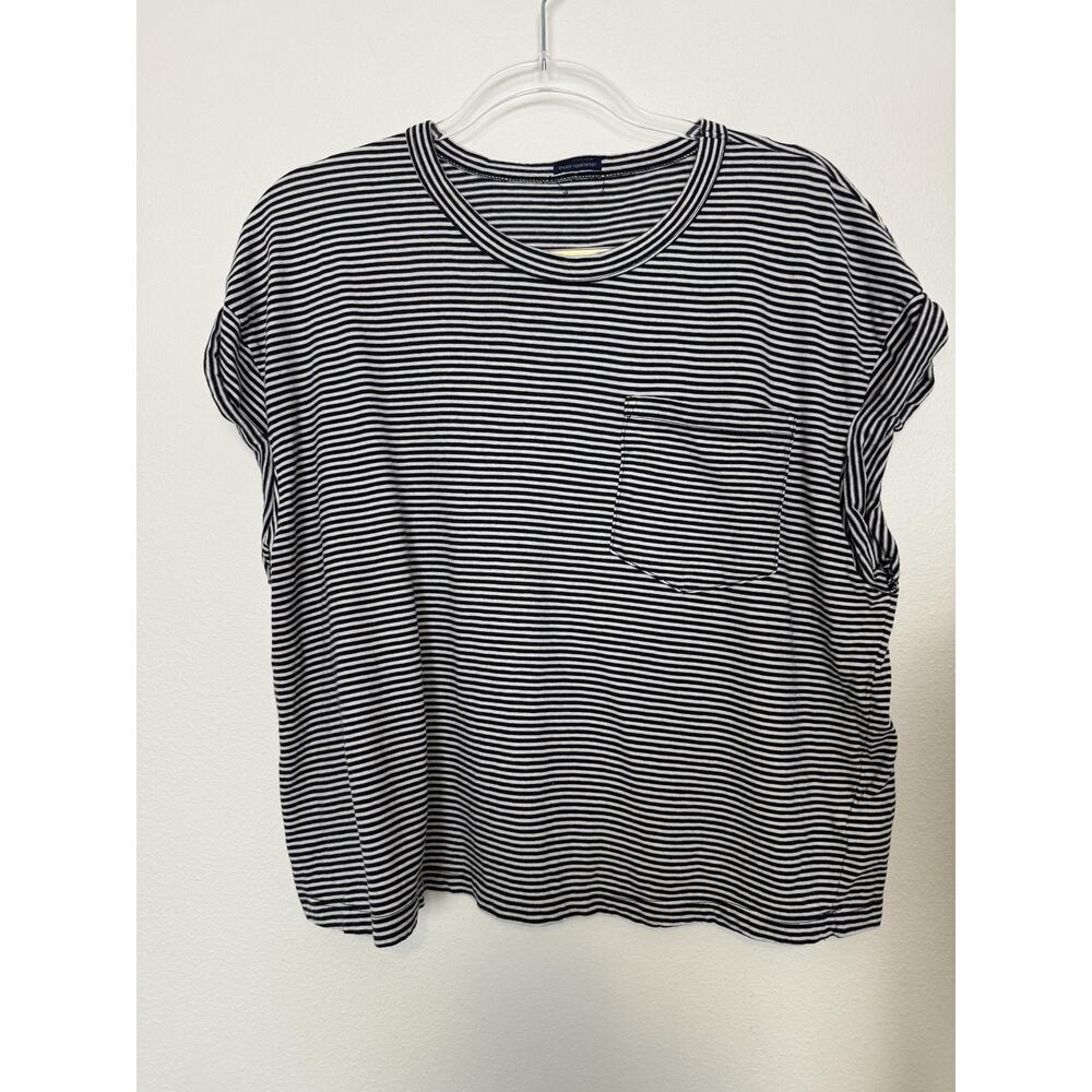 Mother Shirt Womens Large Black White Stripe Pocket Relaxed Crewneck Tee Top